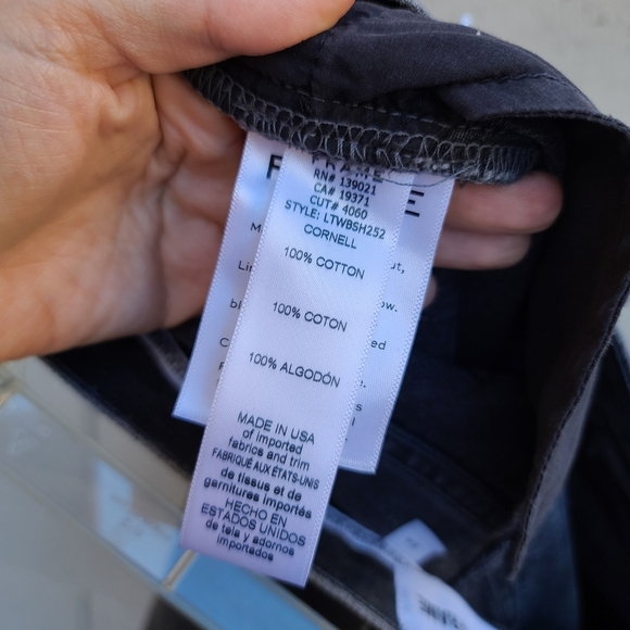 Imaan x Frame | Distressed Knee Length Bermuda Cut Off Gray Denim Shorts Size 24 - Picture 13 of 13